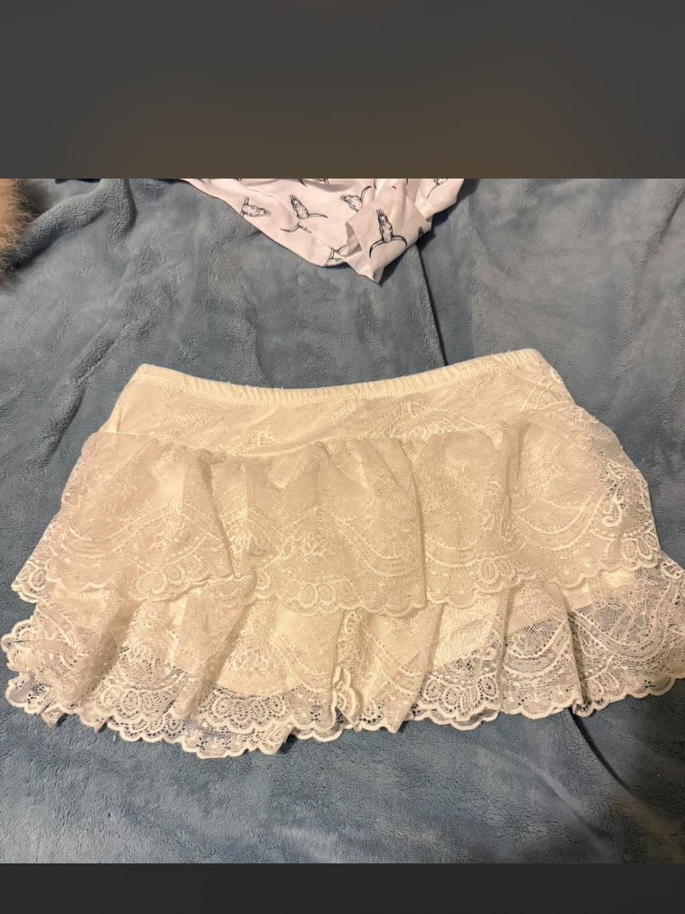 Amazon White Lace Tiered Mini Skirt
